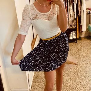 Lace and polka dot mini skater dress